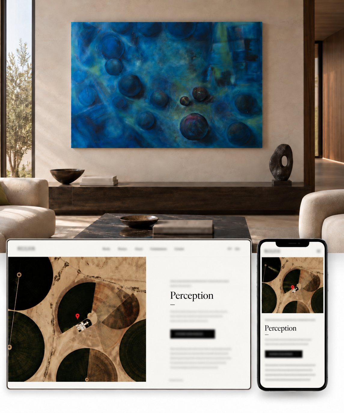 Real Places. Abstract Perspectives. interface preview in a refined interior