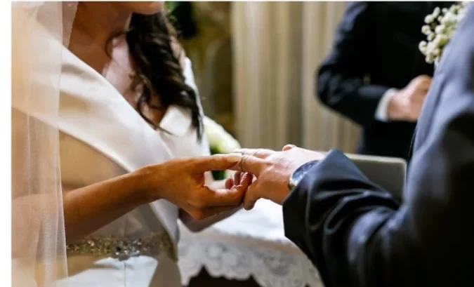 Wedding ring exchange detail